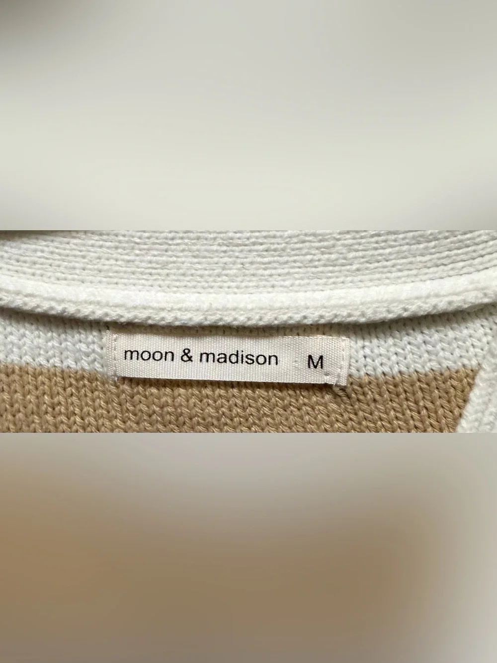 moon & madison Cream and Tan Checker‑Stripe Knit Cardigan - Picture 3 of 3